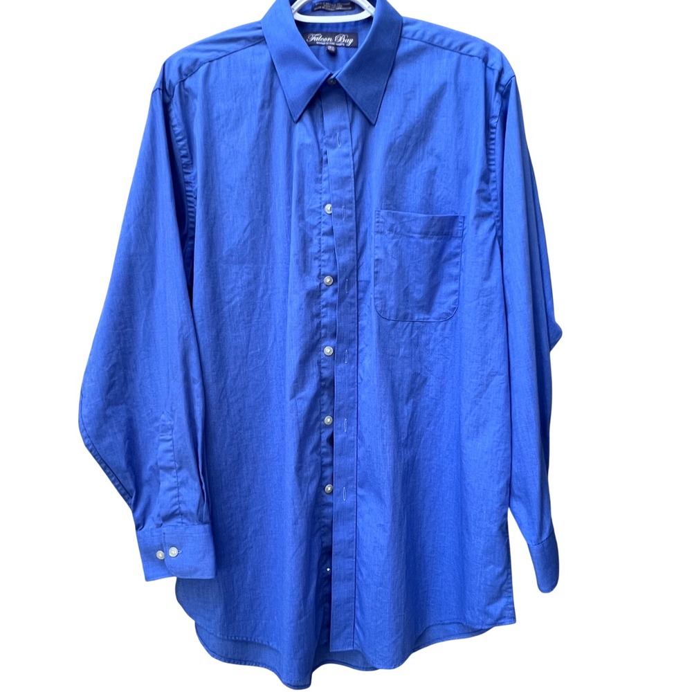 Falcon Bay Mens Dress Shirt Blue 100% Cotton Long Sleeve‎ 15.5 32/33 Classic Fit